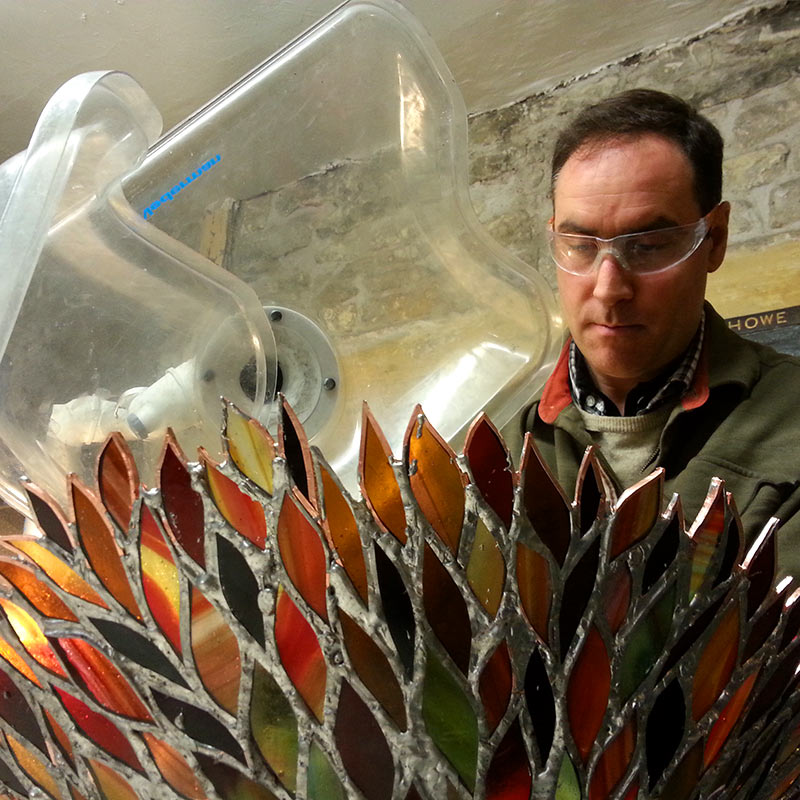 Stained Glass Lampshade being leaded